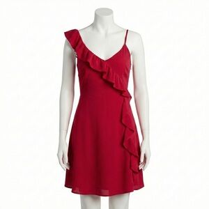 Bb Dakota Coral Red One Shoulder Ruffle Mini Dress Size 8 Cocktail Party Wedding